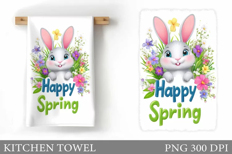 Spring Bunny Kitchen Towel. Spring Kitchen Towel Design