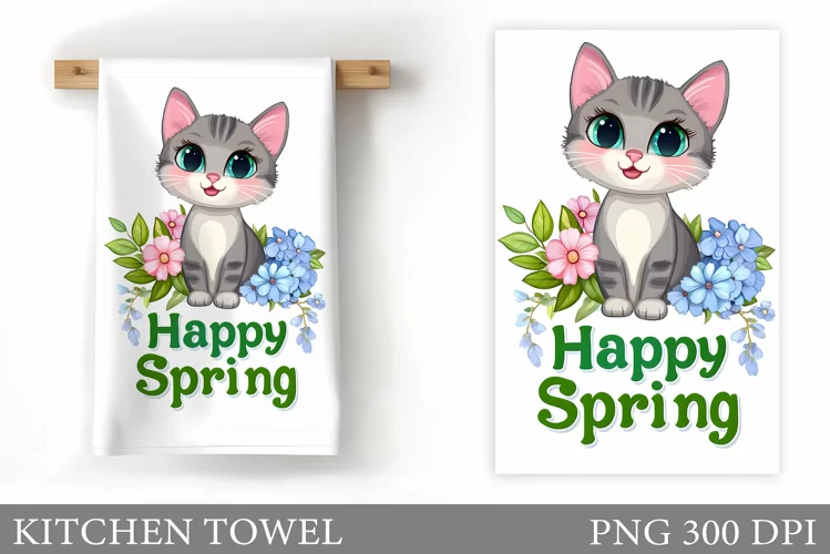 Spring Cat Kitchen Towel. Spring Kitchen Towel Design