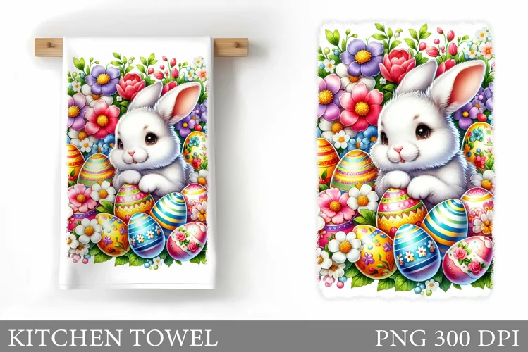 Bunny Kitchen Towel Design. Easter Bunny Kitchen Towel