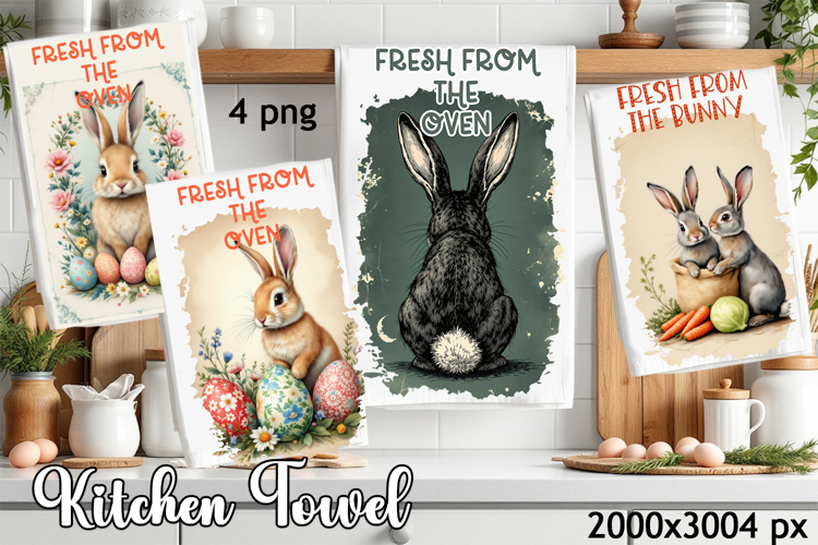 Easter Bunny Kitchen Towel Sublimation Design