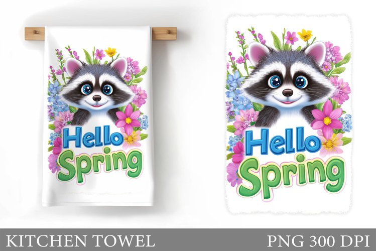 Spring Raccoon Kitchen Towel. Spring Kitchen Towel Design