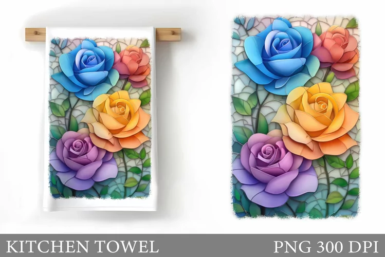 Roses Kitchen Towel. Flowers Kitchen Towel Sublimation