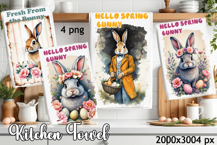 Easter Bunny Kitchen Towel Sublimation Design