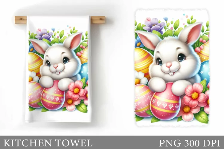 Easter Bunny Kitchen Towel. Easter Kitchen Towel Design