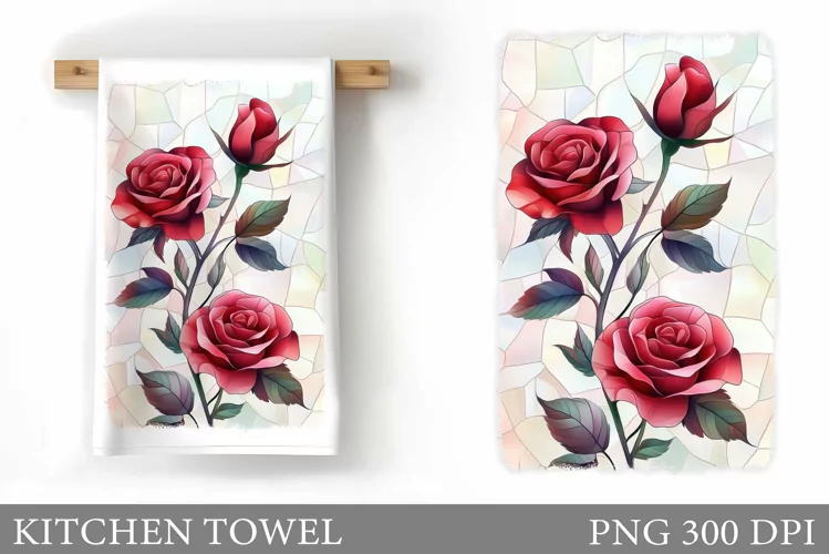Roses Kitchen Towel. Floral Kitchen Towel Sublimation