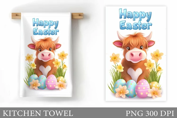Easter Cow Kitchen Towel. Easter Kitchen Towel Sublimation