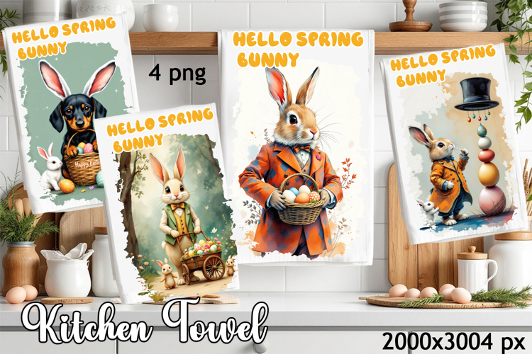 Easter Bunny Kitchen Towel Sublimation Design