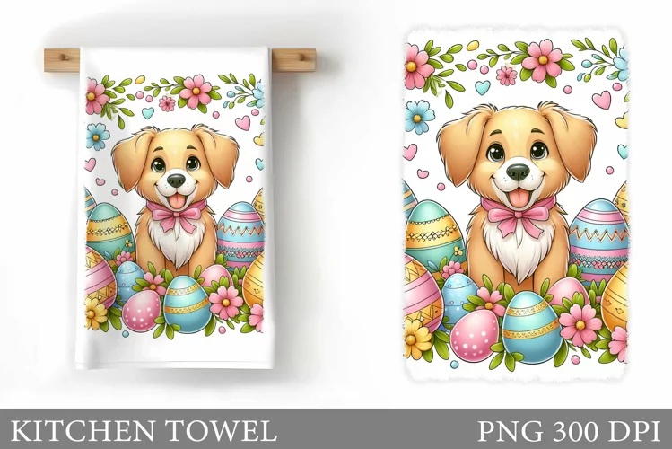 Easter Dog Kitchen Towel . Easter Kitchen Towel Design