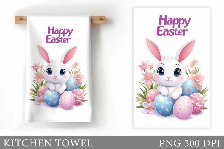 Easter Bunny Kitchen Towel . Easter Kitchen Towel Design