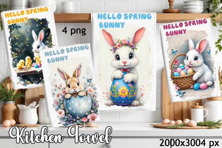 Easter Bunny Kitchen Towel Sublimation Design