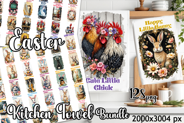 Happy Easter Kitchen Towel Sublimation Bundle, Easter Quotes