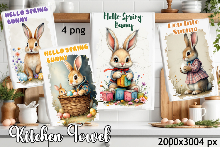 Easter Bunny Kitchen Towel Sublimation Design