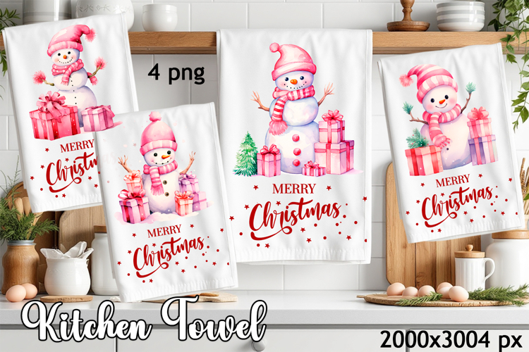 Christmas Kitchen Dish Towel PNG. Snowman Sublimation