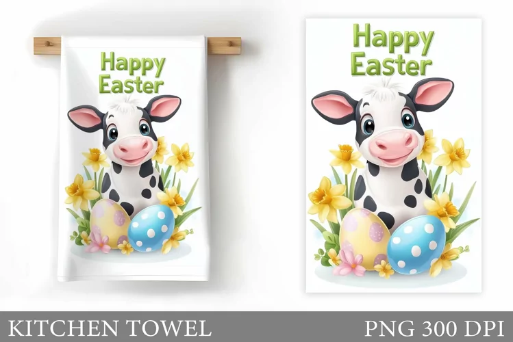 Easter Cow Kitchen Towel. Easter Kitchen Towel Design