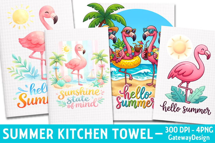 Hello Summer Kitchen Towel Sublimation, Summer Png