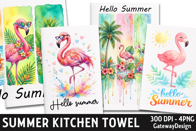 Hello Summer Kitchen Towel Sublimation, Summer Png