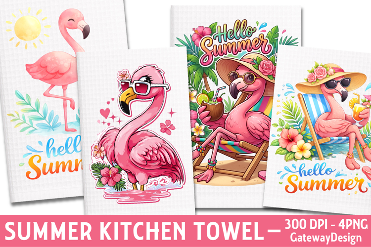 Pink Flamingo Kitchen Towel With Sunglasses Png, Beach Flami