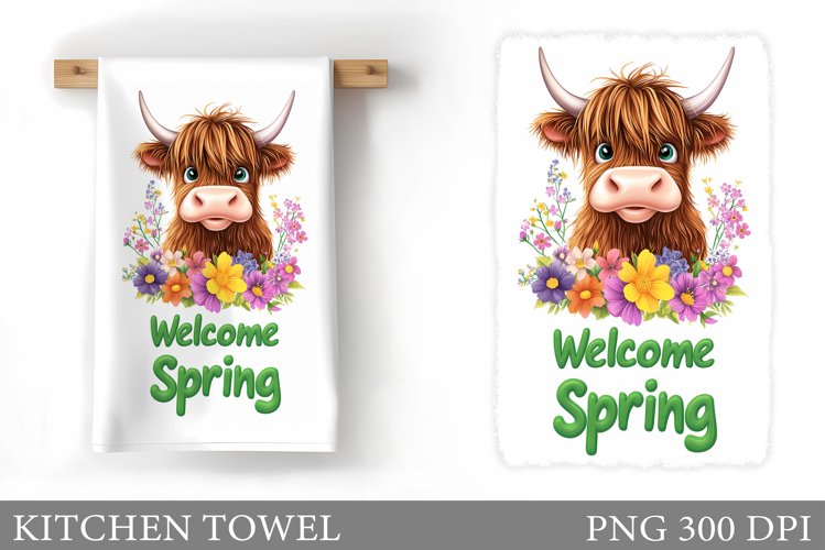 Spring Cow Kitchen Towel. Cow Flowers Kitchen Towel Design