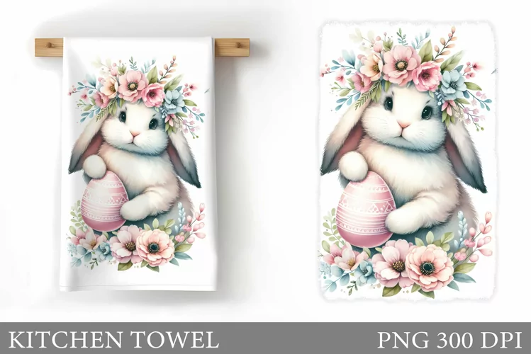 Bunny Kitchen Towel Design. Easter Bunny Kitchen Towel