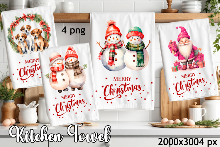 Christmas Kitchen Dish Towel PNG. Snowman Sublimation
