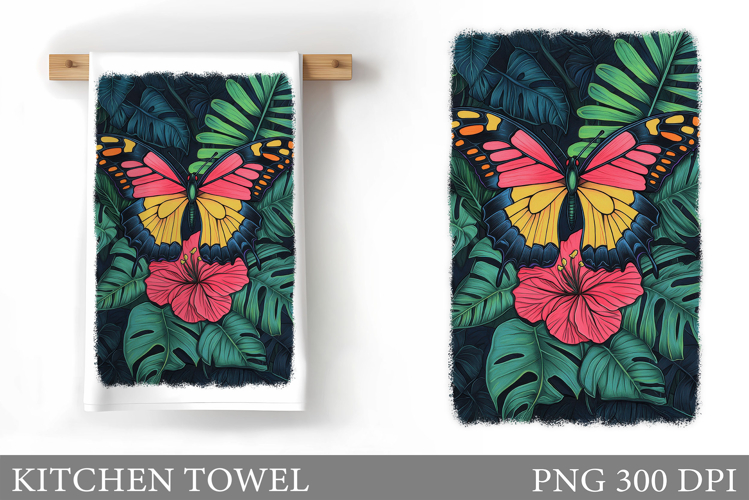 Flowers Kitchen Towel. Butterfly Kitchen Towel Sublimation