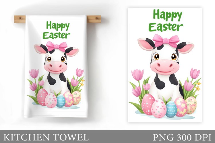 Easter Cow Kitchen Towel. Easter Kitchen Towel Design
