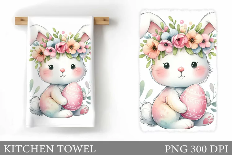 Easter Bunny Kitchen Towel. Easter Kitchen Towel Template