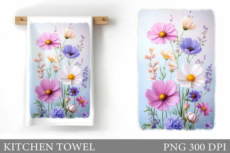 Wildflowers Kitchen Towel. Flowers Kitchen Towel Sublimation
