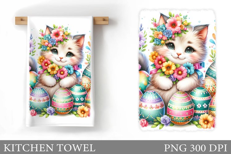 Easter Cat Kitchen Towel. Easter Kitchen Towel Sublimation example image 1