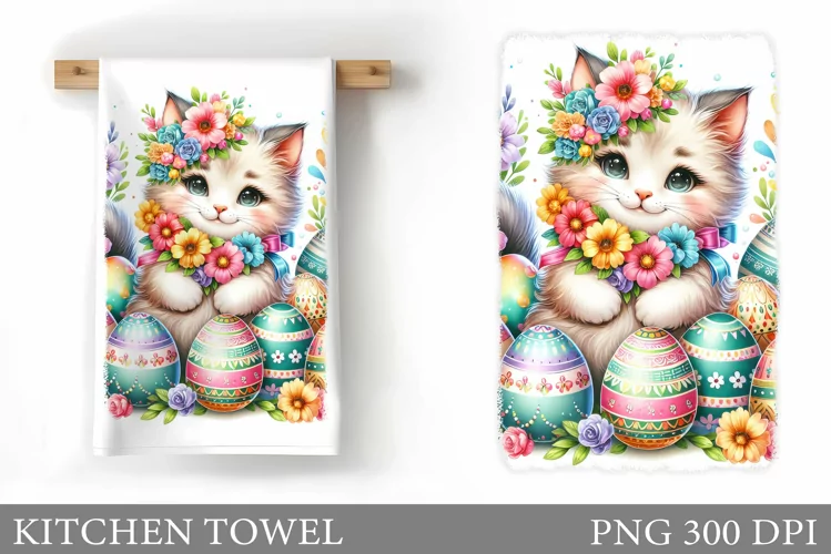 Easter Cat Kitchen Towel. Easter Kitchen Towel Sublimation