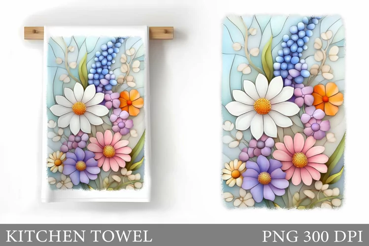 Wildflowers Kitchen Towel. Flowers Kitchen Towel Sublimation