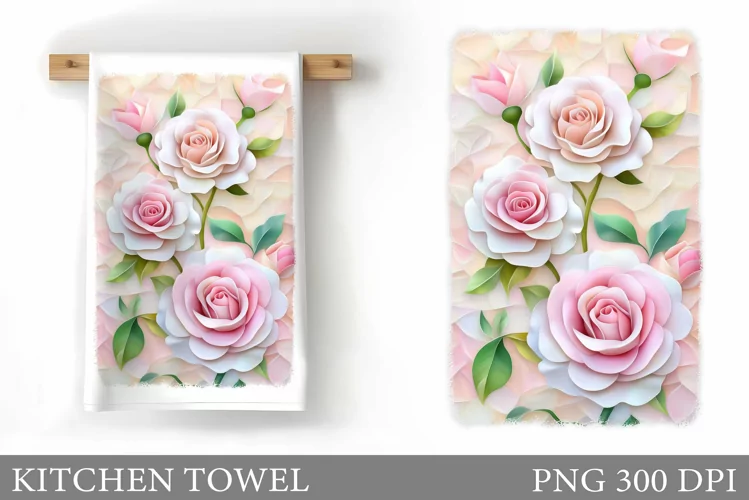 Roses Kitchen Towel. Flowers Kitchen Towel Sublimation