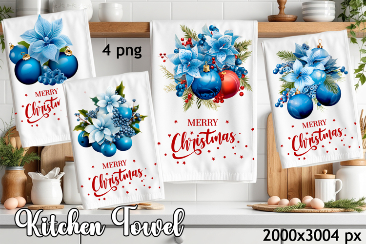 Vintage Christmas flowers, berry PNG| Kitchen Dish Towel