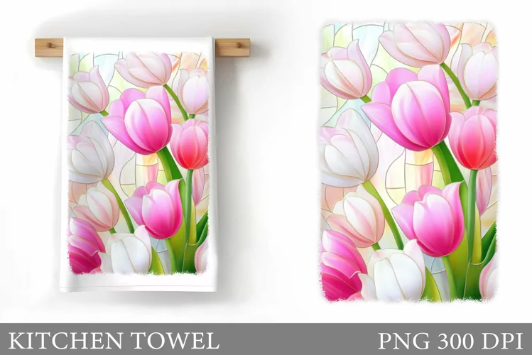 Tulips Kitchen Towel. Flowers Kitchen Towel Sublimation
