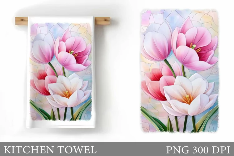 Tulips Kitchen Towel. Flowers Kitchen Towel Sublimation