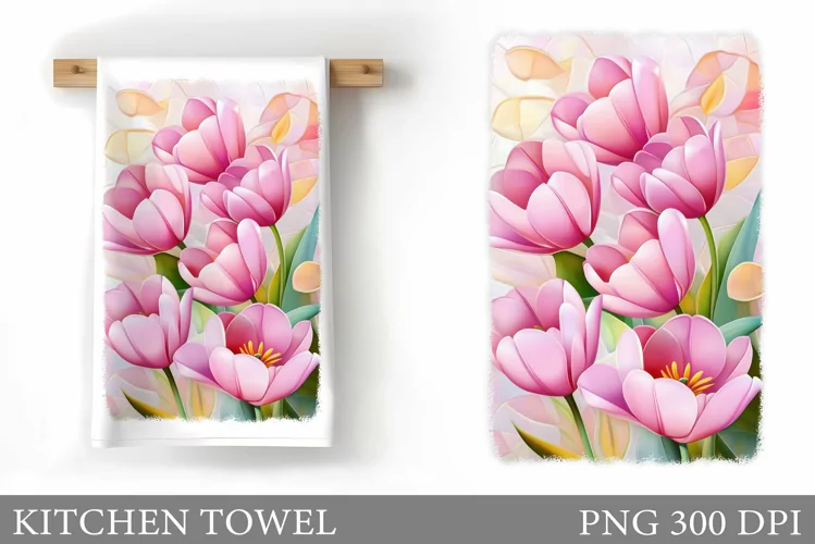 Tulips Kitchen Towel Design. Flowers Kitchen Towel