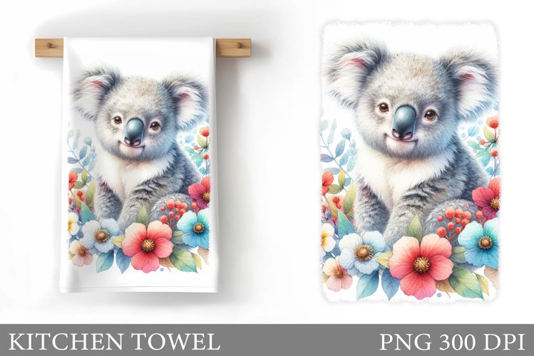 Cute Koala Kitchen Towel. Koala Flowers Kitchen Towel Design
