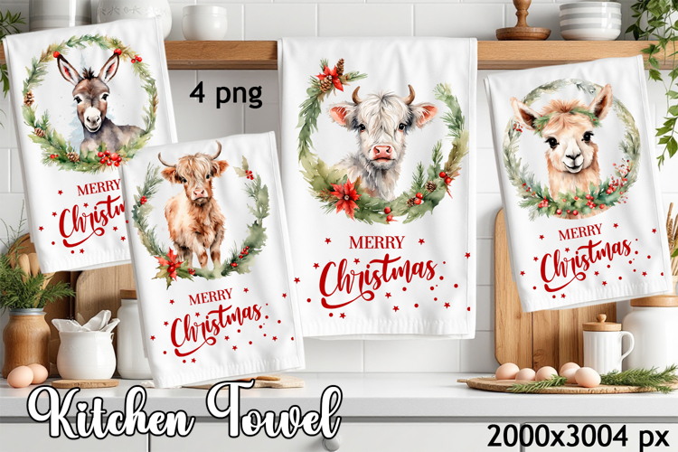Cozy christmas bull Sublimation Design for Kitchen Towel example image 1