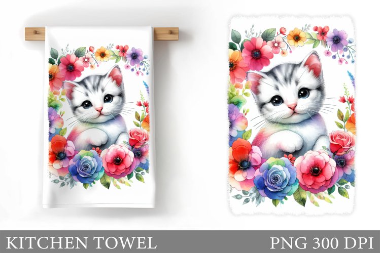 Cute Cat Kitchen Towel. Cat Flowers Kitchen Towel Design example image 1