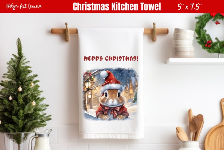 Kitchen Towel Sublimation | Watercolor Bunny