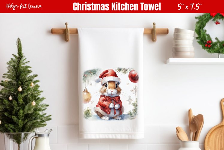 Kitchen Towel Sublimation | Watercolor Bunny