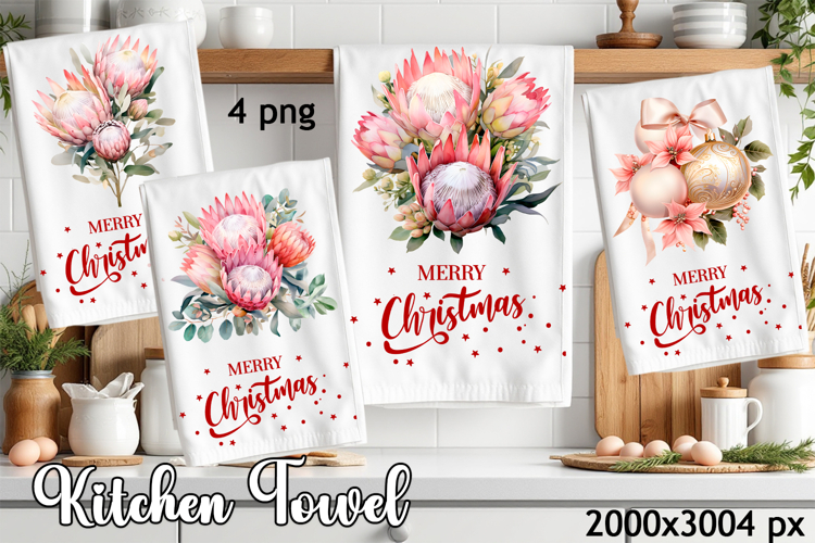 Vintage Christmas flowers, berry PNG| Kitchen Dish Towel