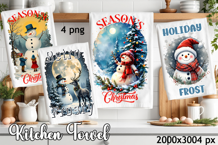 Cozy christmas snowman Sublimation Design for Kitchen Towel
