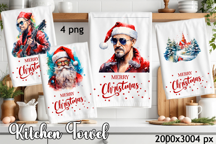 Christmas Kitchen Towel Sublimation Design | Santa Claus