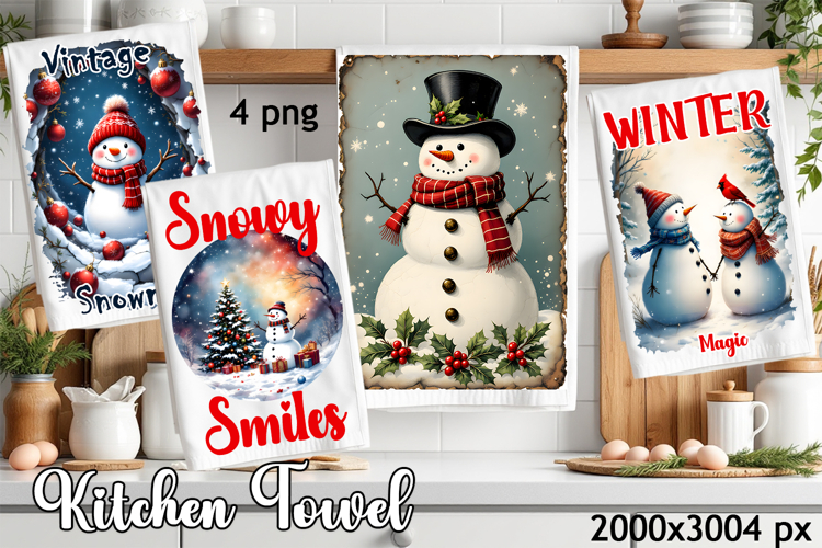 Cozy christmas snowman Sublimation Design for Kitchen Towel