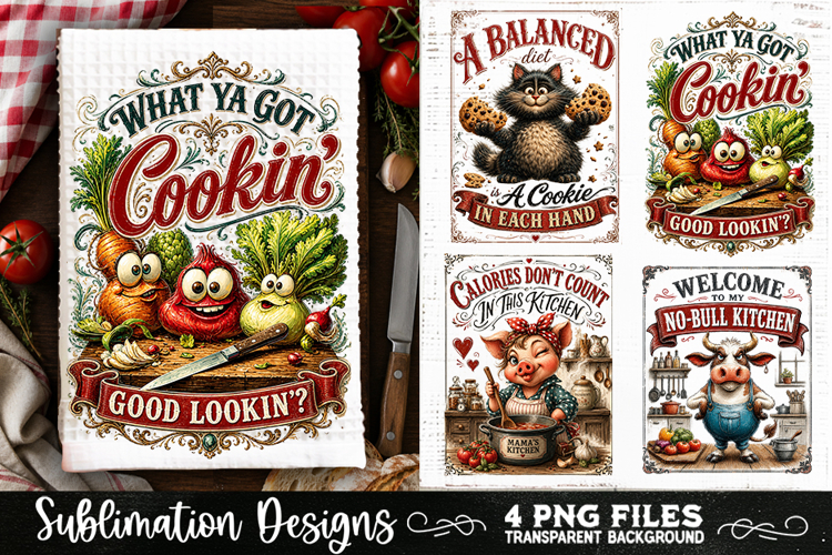 Funny Kitchen Towel 4 PNG Retro PNG Sublimation example image 1
