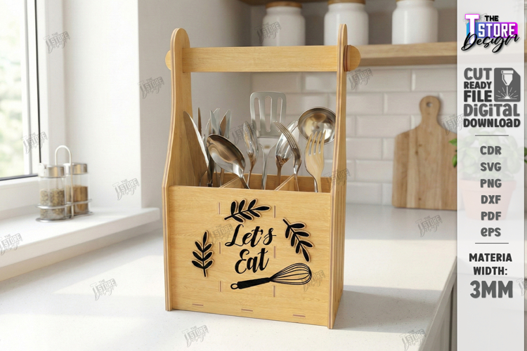 Kitchen Utensil Holder with a Handle Laser Cut | Organizer