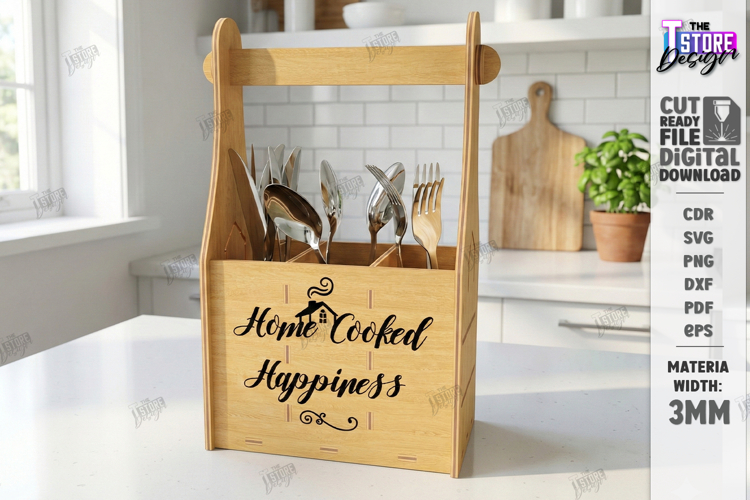 Kitchen Utensil Holder with a Handle Laser Cut | Organizer