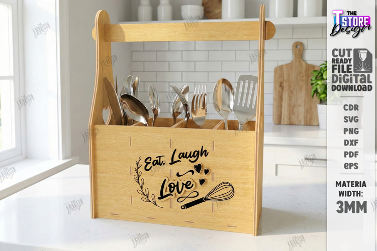Kitchen Utensil Holder with a Handle Laser Cut | Organizer