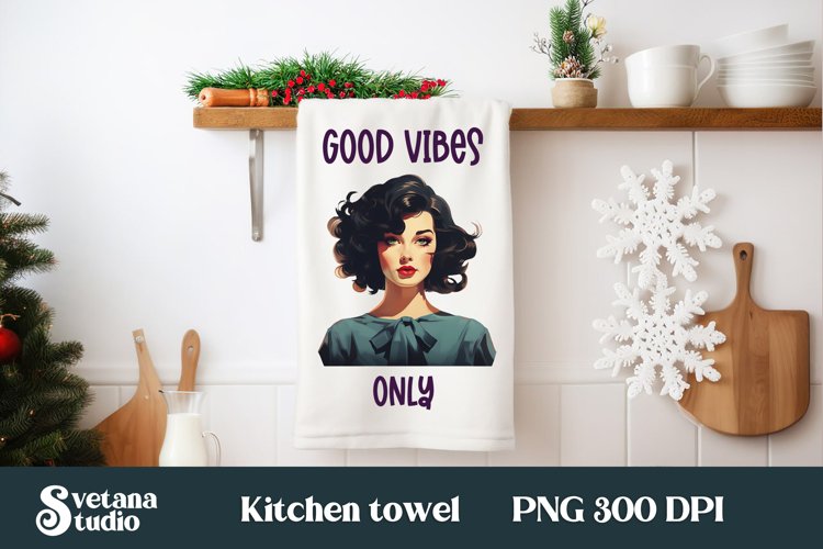 Retro woman kitchen towel design | Pin up girl kitchen towel
